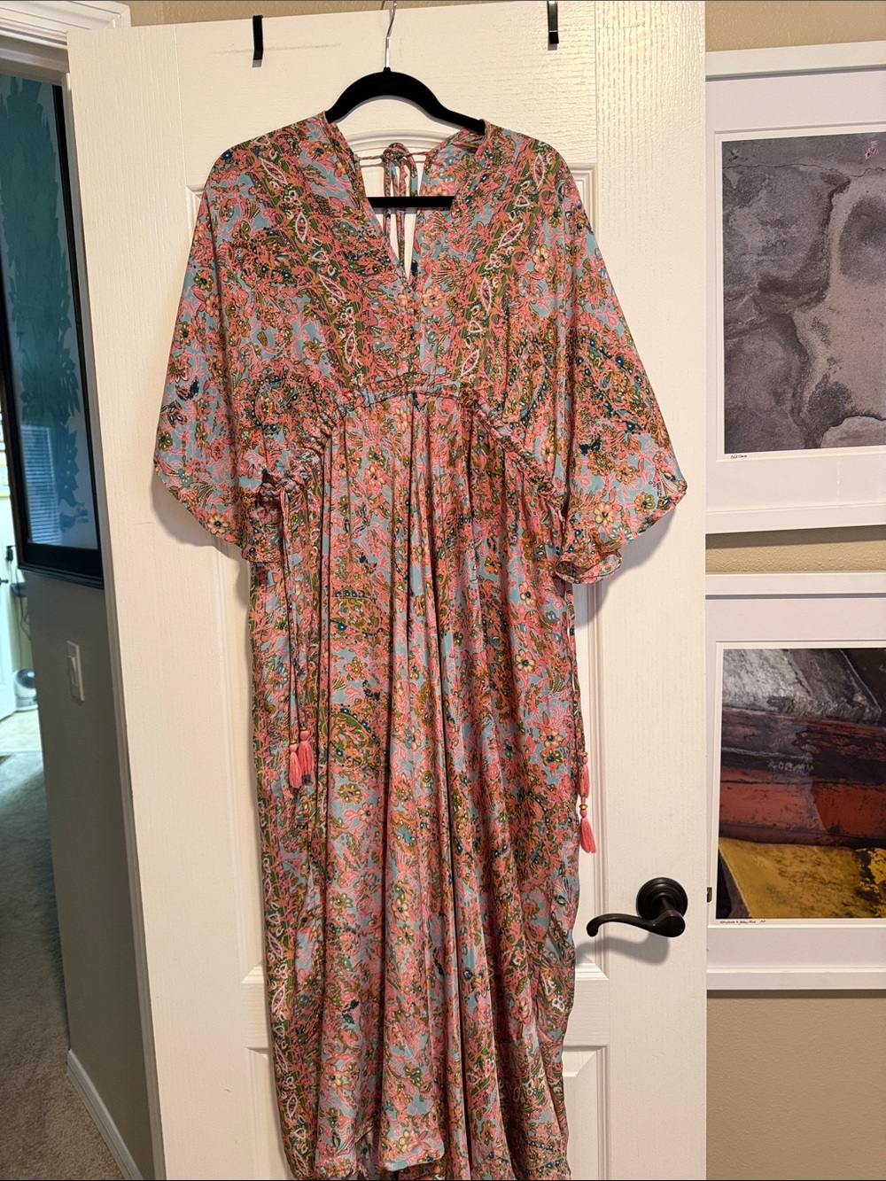Boho Floral Tie-Back Maxi Dress in Pink and Blue - Picture 2 of 3